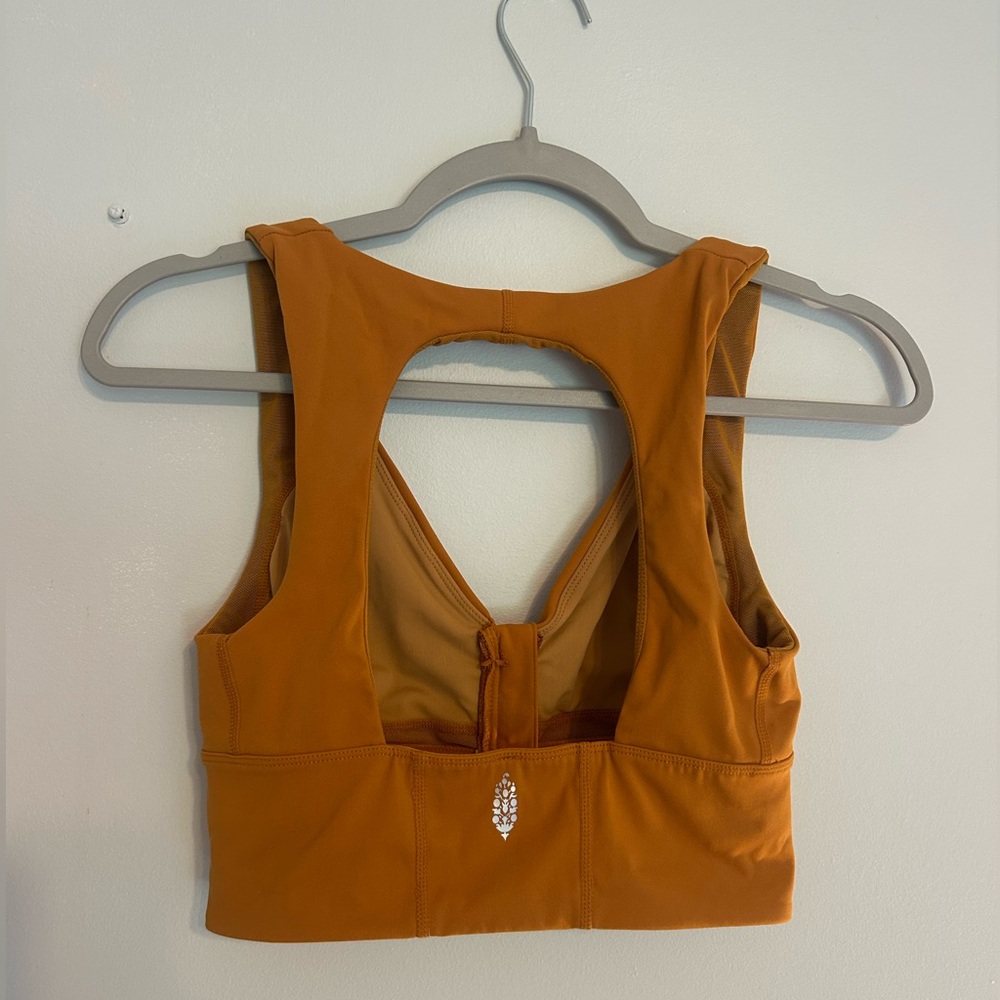 Free People Movement Zip-Up Front Open Back Crop Tank Top Sports Bra in Mustard - Picture 2 of 4